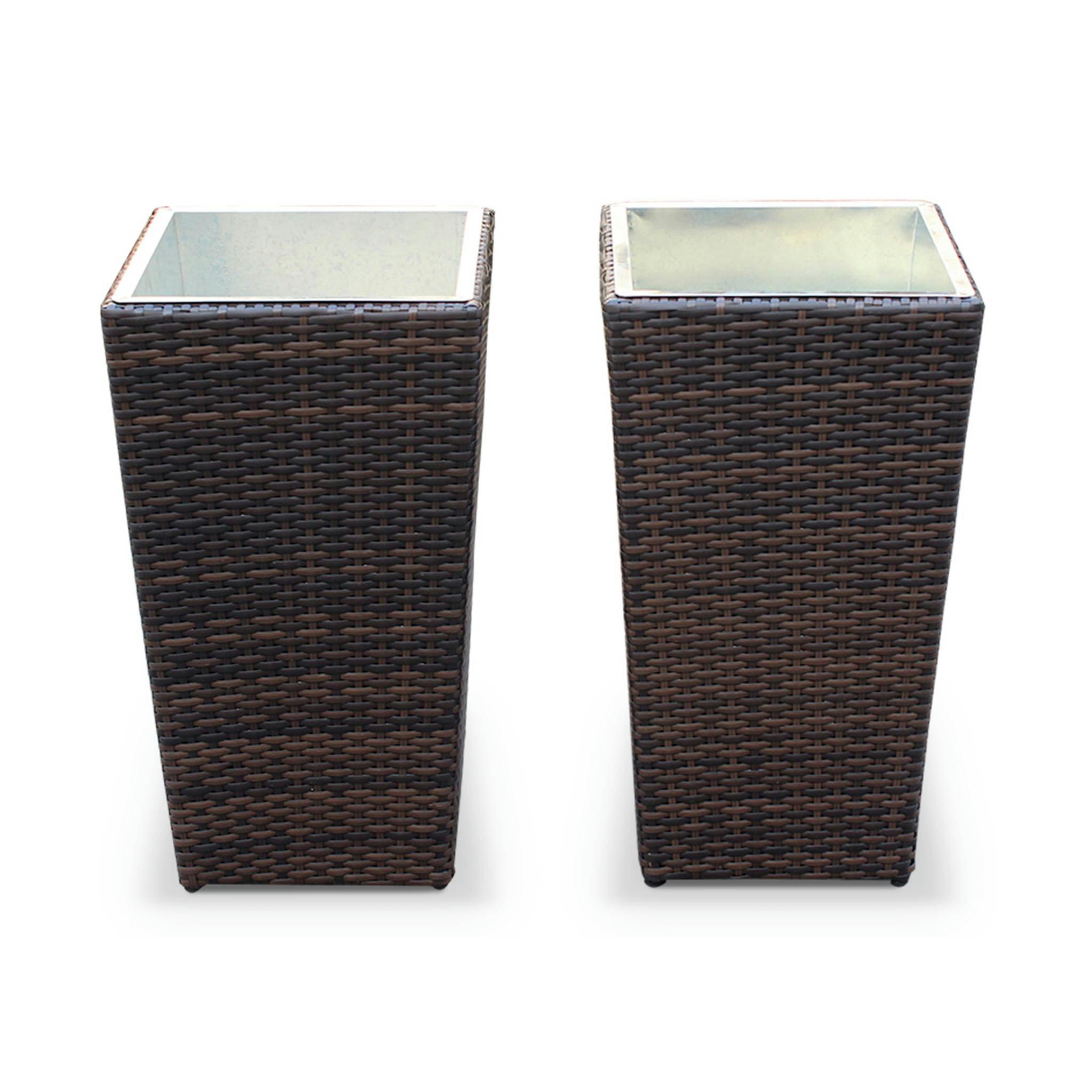 PRATO - Lot de 2 pots de fleurs marron en résine tressée et acier galvanisé
