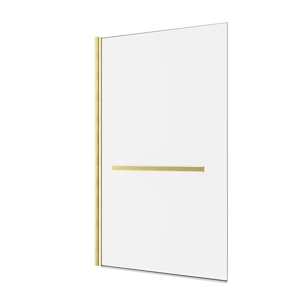 Pare-baignoire pivotant 150 x 85 cm, profilés alu doré brossé, porte-serviette, Galedo Prime