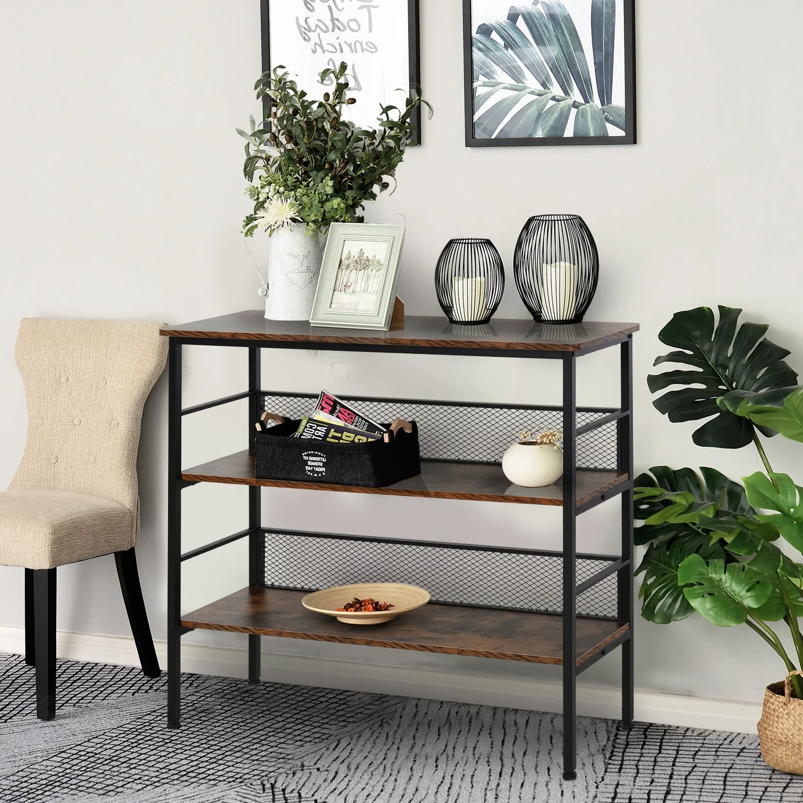 HomCom 3-Tier Industrial Style Storage Metal Wooden Shelf with a Robust Multi-Functional Design & Adjustable Feet