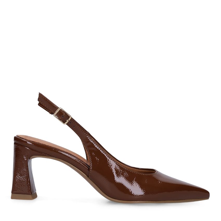 No Stress Bruine lak slingbacks