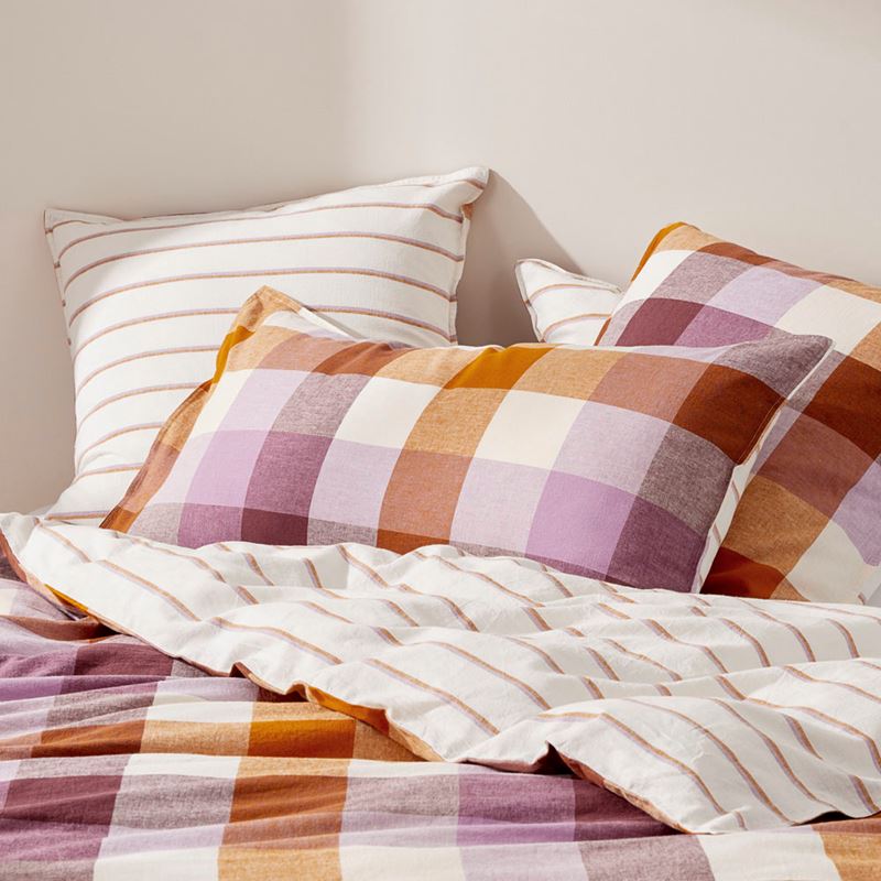 Vintage Washed Linen Cotton Grape Check Pillowcases