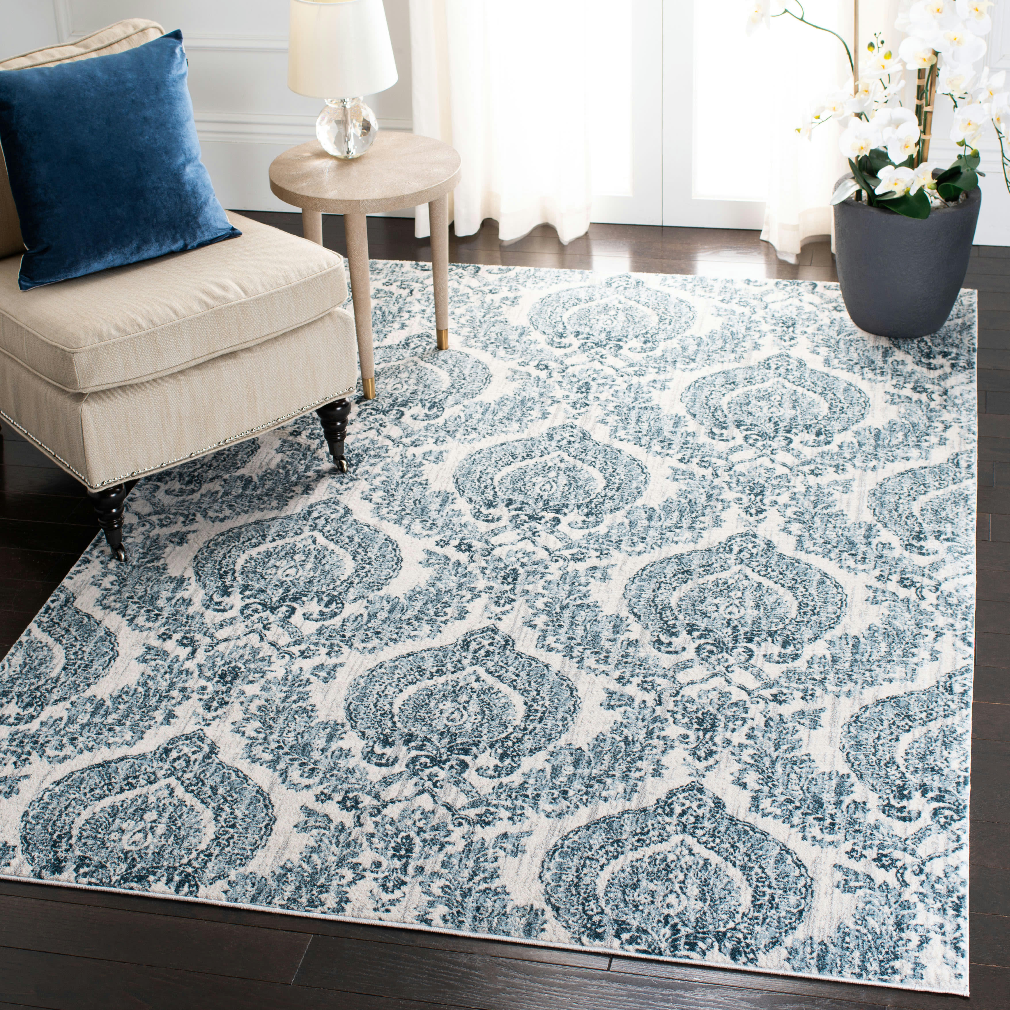 ISABELLA - Tapis de salon interieur en bleu marine & ivoire, 91 x 152 cm