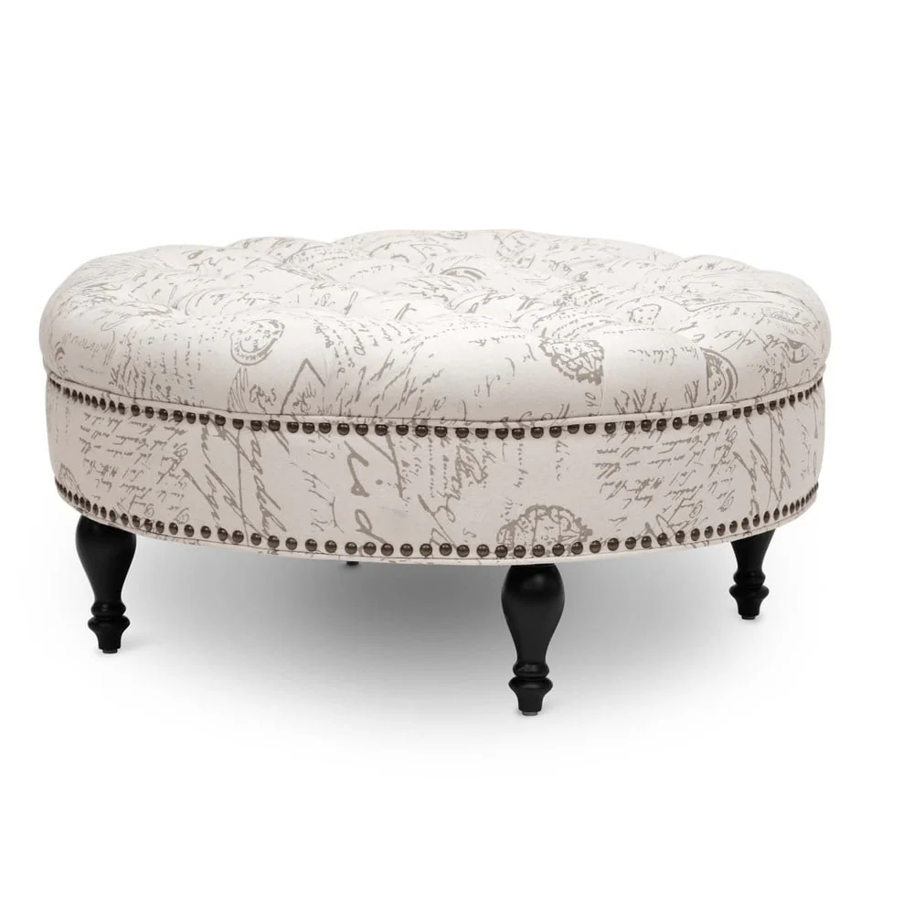 Palfrey Patterned Linen Modern Tufted Ottoman