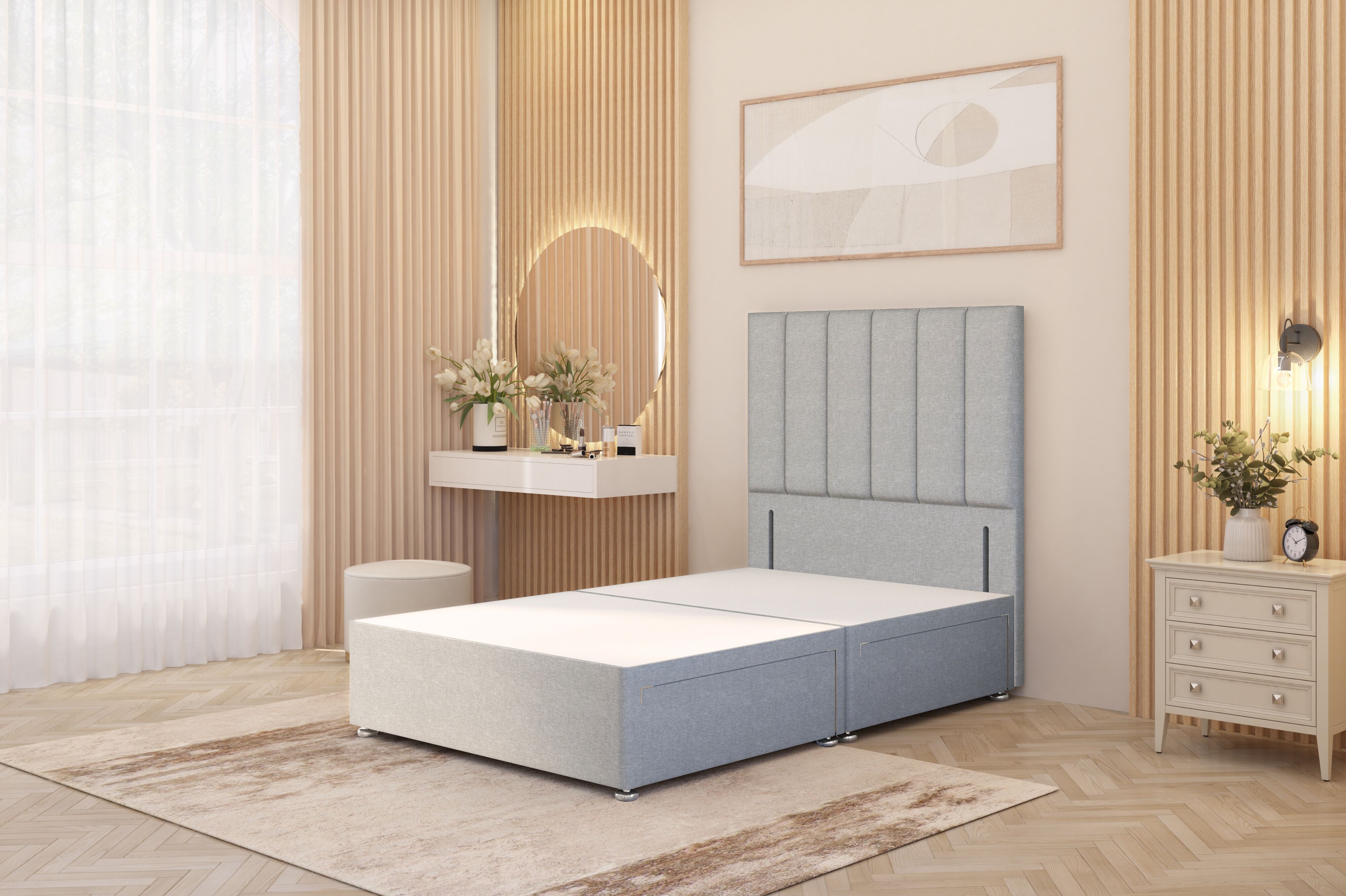 Somnior Austin 2 Drawer Divan Bed Base and 54" Floor Standing Headboard Linen
