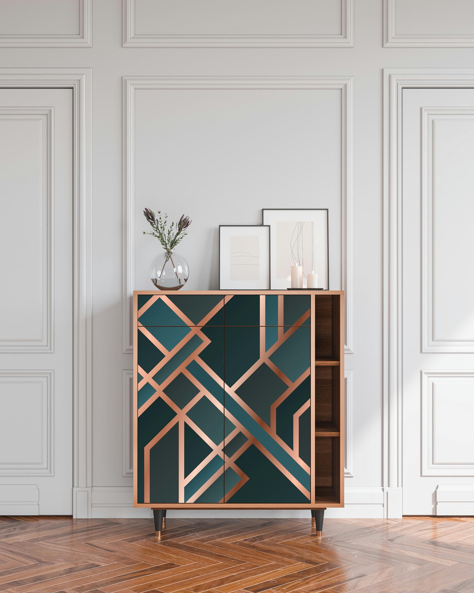 BRONZE CROSSROAD - Buffet  bleu-vert 2 tiroirs et 2 portes L 94 cm