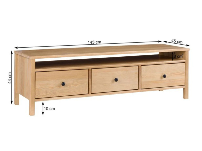 Szafka RTV 143 cm z szufladami drewniana Prestige, kolor sosnowy