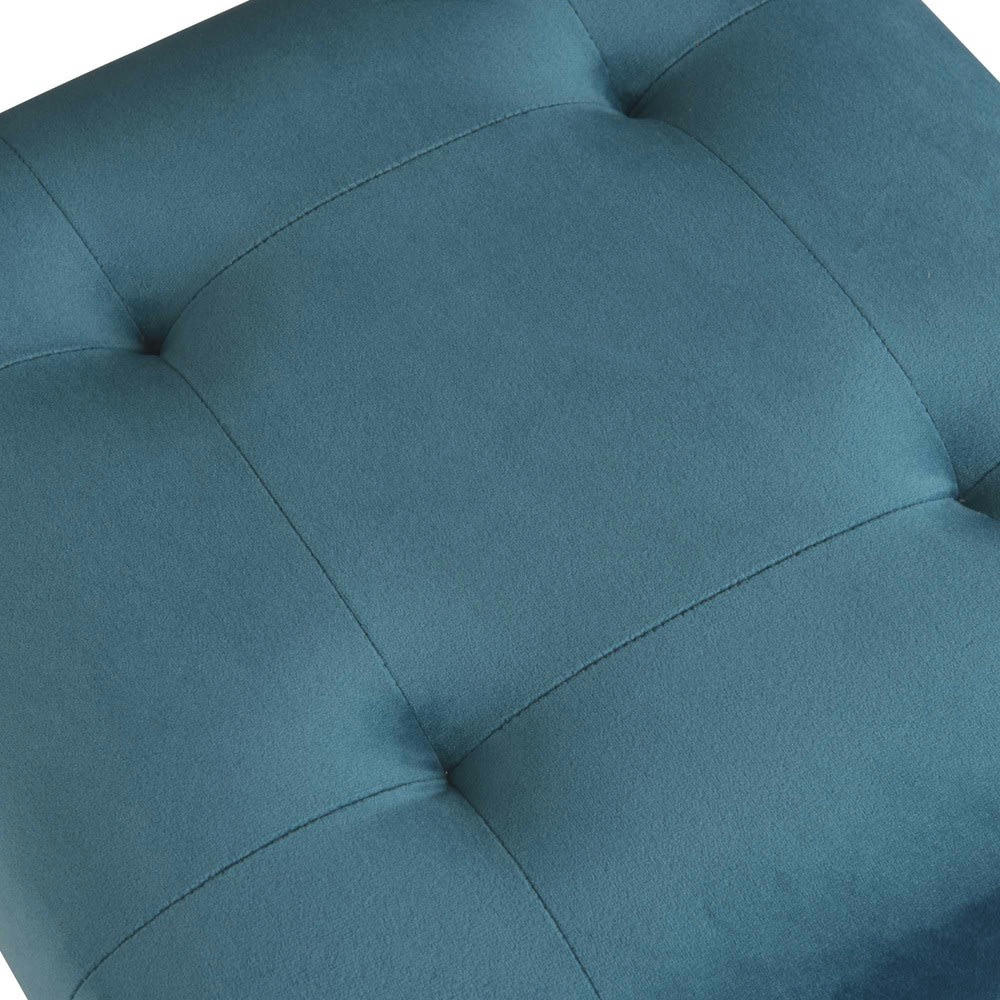 NERO - Tabouret capitonné bleu canard pieds en métal doré