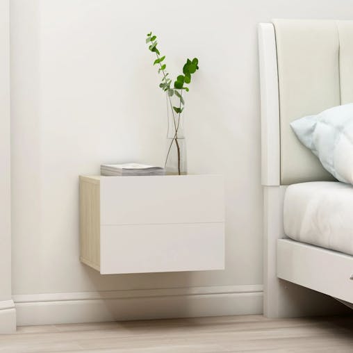 NNEVL Bedside Cabinets 2 pcs White and Sonoma Oak 40x30x30 cm Chipboard
