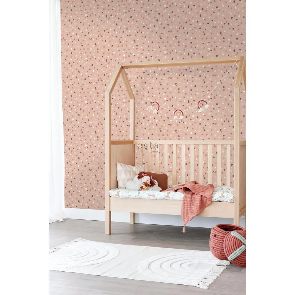 ESTAhome behang terrazzo zacht roze, wit en grijs - 53 cm x 10.05 m