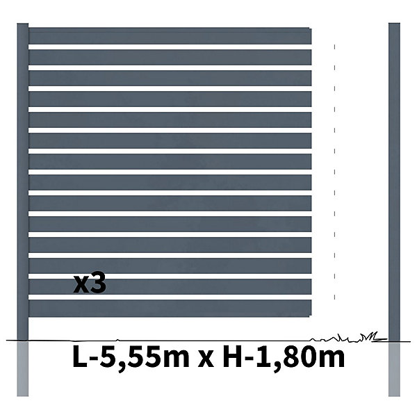 Kit Clôture Ajourée Aluminium OLINDA Anthracite 5,5x1,8m - Lames ajourées 21x100x1780 mm - Brise Vue - Palissade