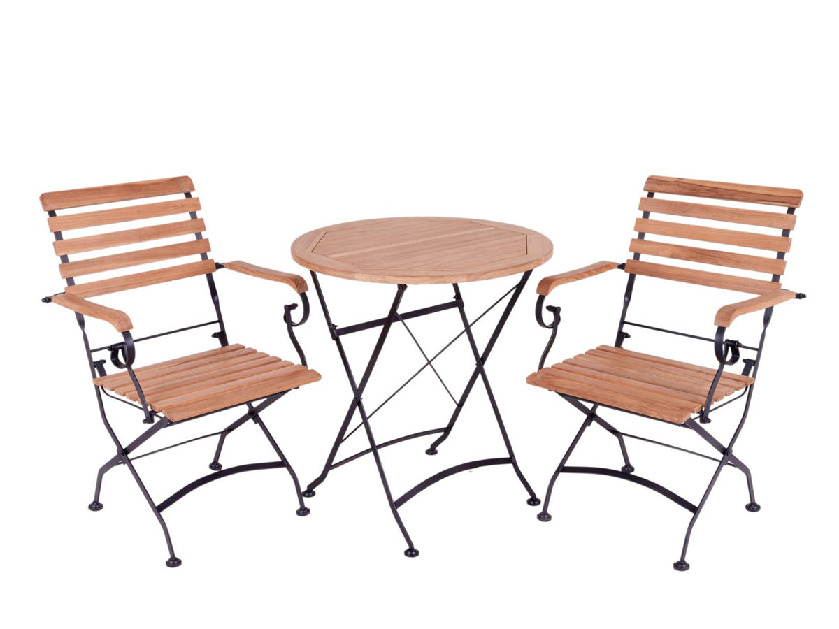 MaximaVida inklapbare ronde acacia bistroset Toscana 70 cm zwart- stoelen met armleuning