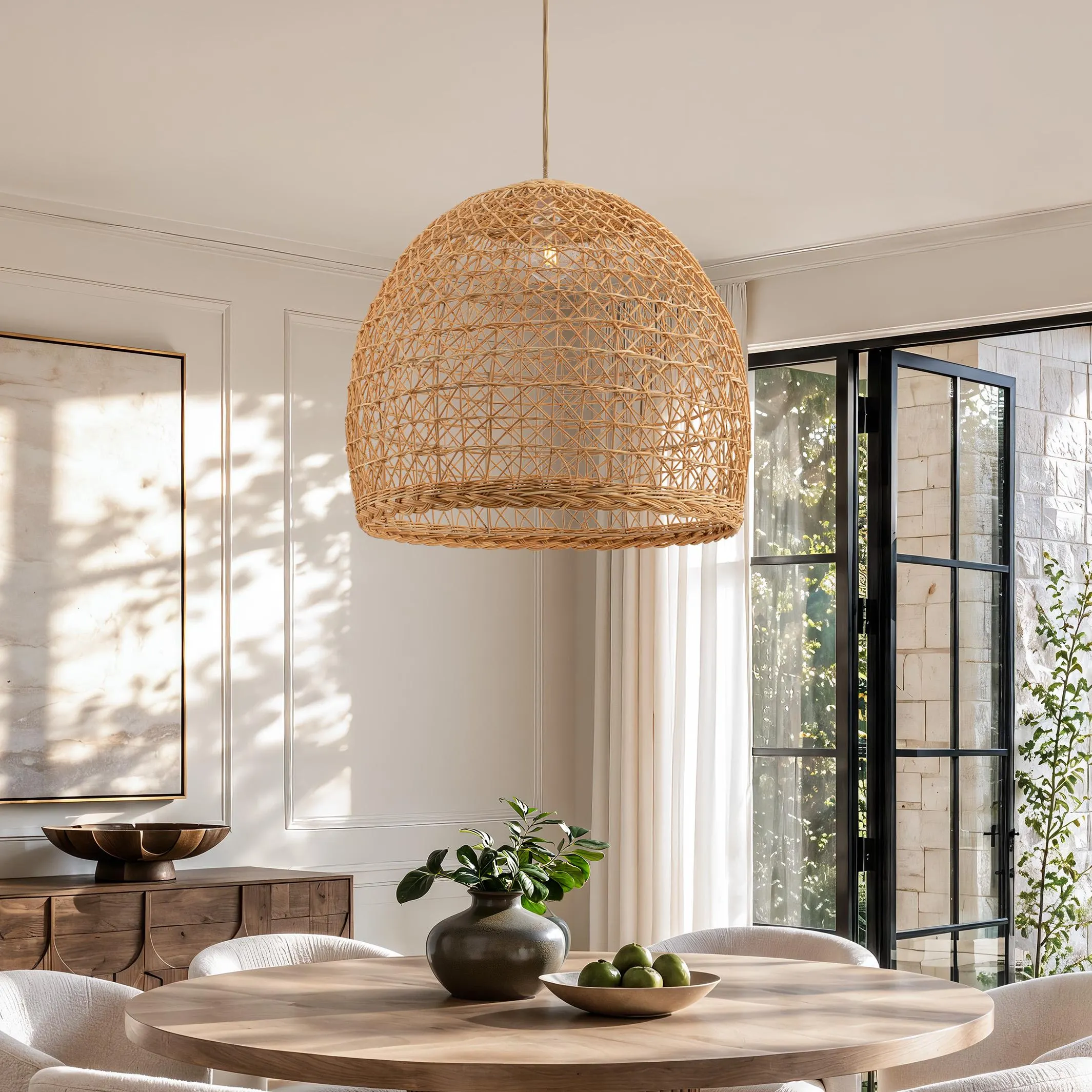 Lumiere Rattan Pendant Light | Boho Woven Hanging Lamp for Bedroom Dining Room Kitchen