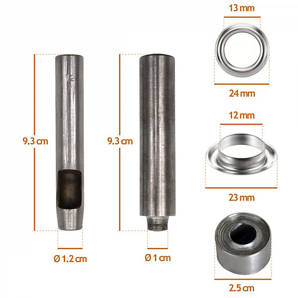 Kit de 100 oeillets en métal avec set d'outils - Diam 12mm - Linxor
