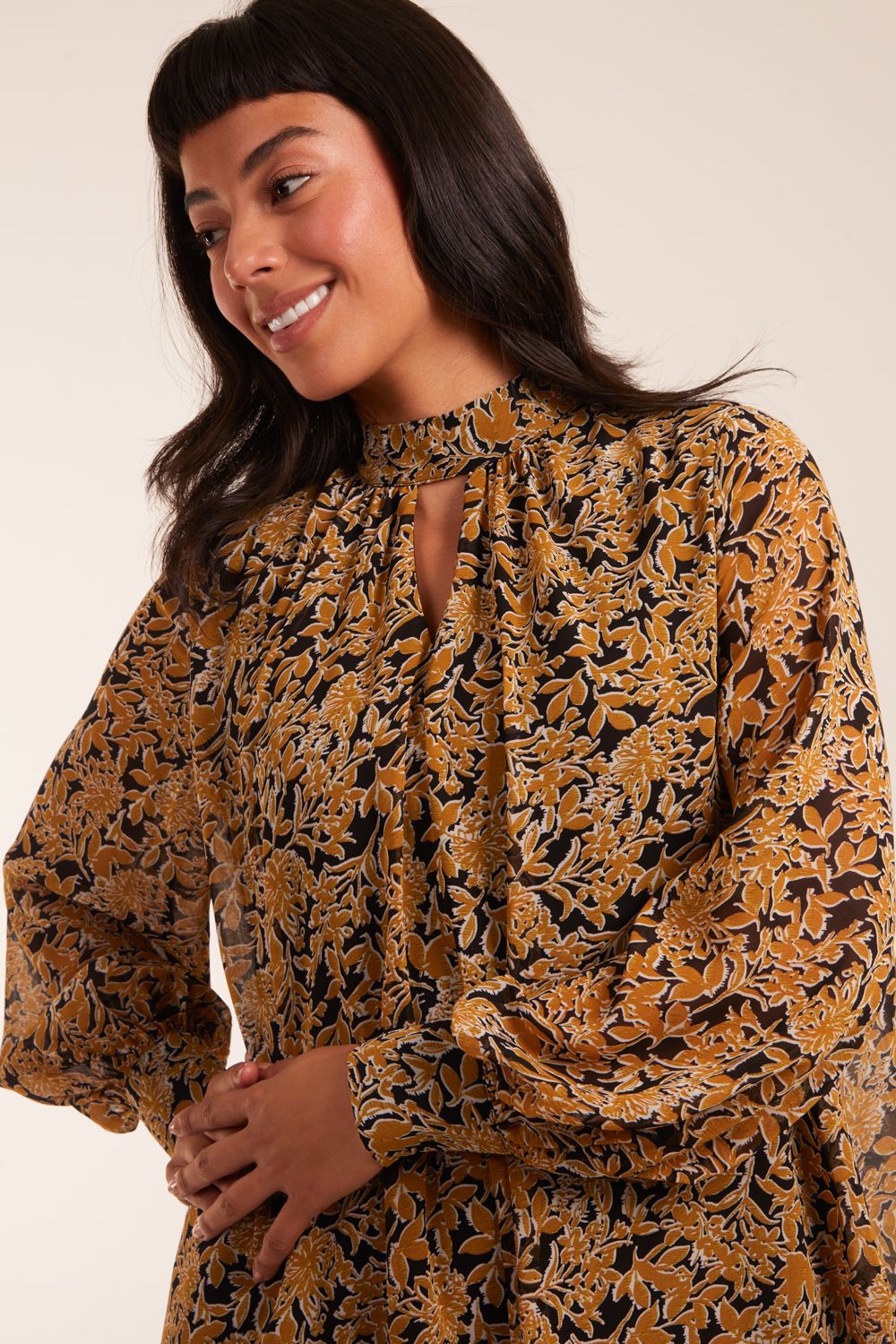 Blue Vanilla Keyhole Swing Dress Long Sleeve