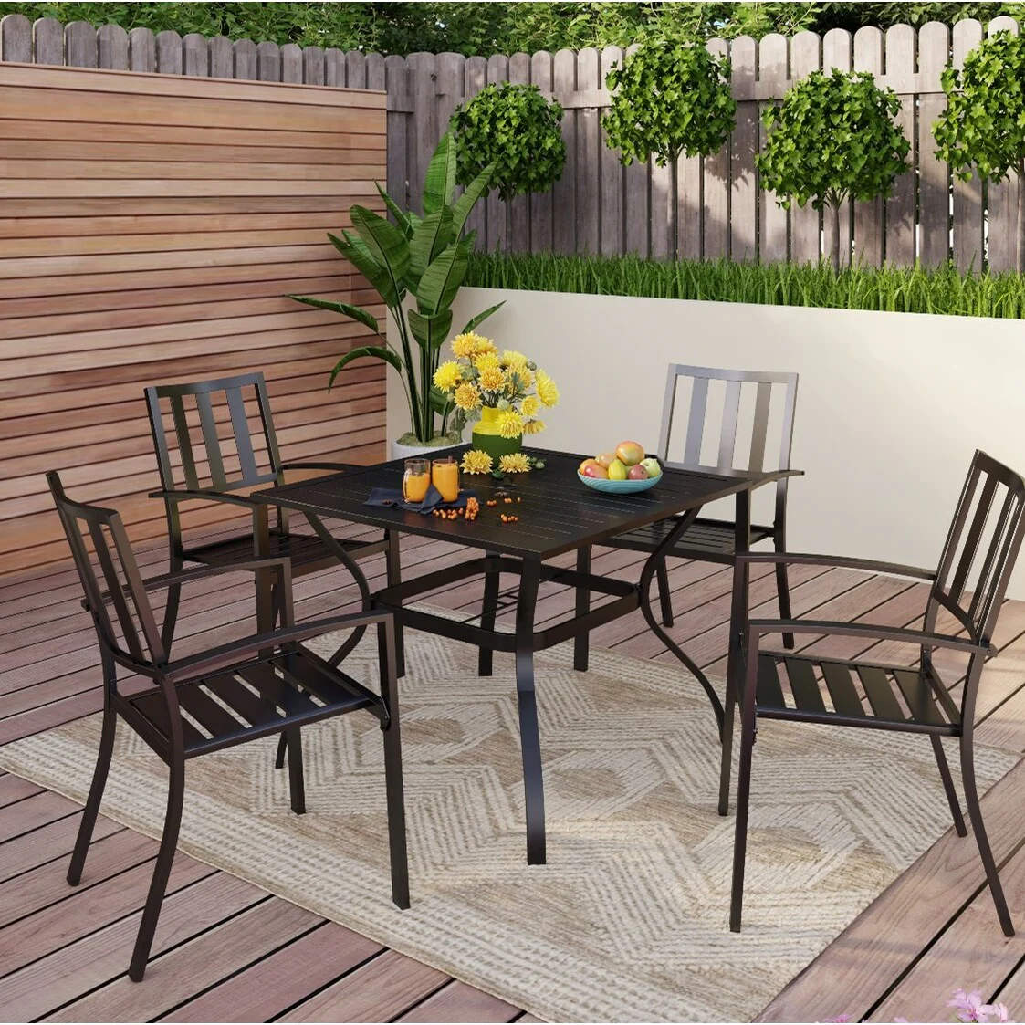MAISON ARTS 5-Piece Metal E-coat Indoor/Outdoor 37-in Square Dining Table and Armchairs - N/A