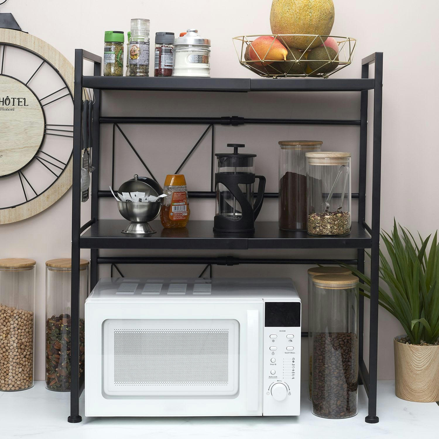 - Organisateur pour micro-onde modulable et extensible avec 2 étagères