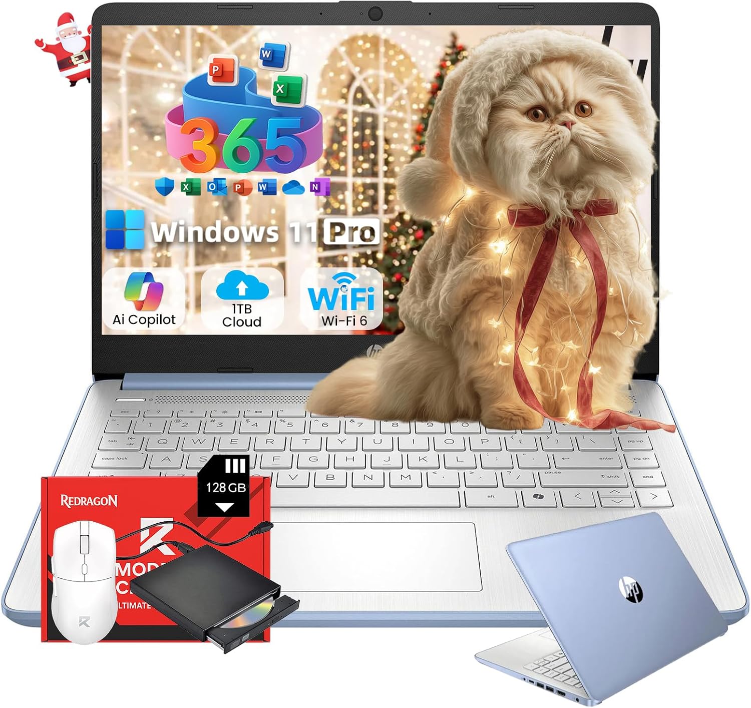 HP 14 Laptop 2025 Business Student Slim Computer  1-Y Office 365  Copilot AI  Quad-Core Intel CPU  16 GB RAM  128GB UFS & 128GB SD Card  Wi-Fi 6  Windows 11 Pro  JQ2XzAccessory  Sky Blue