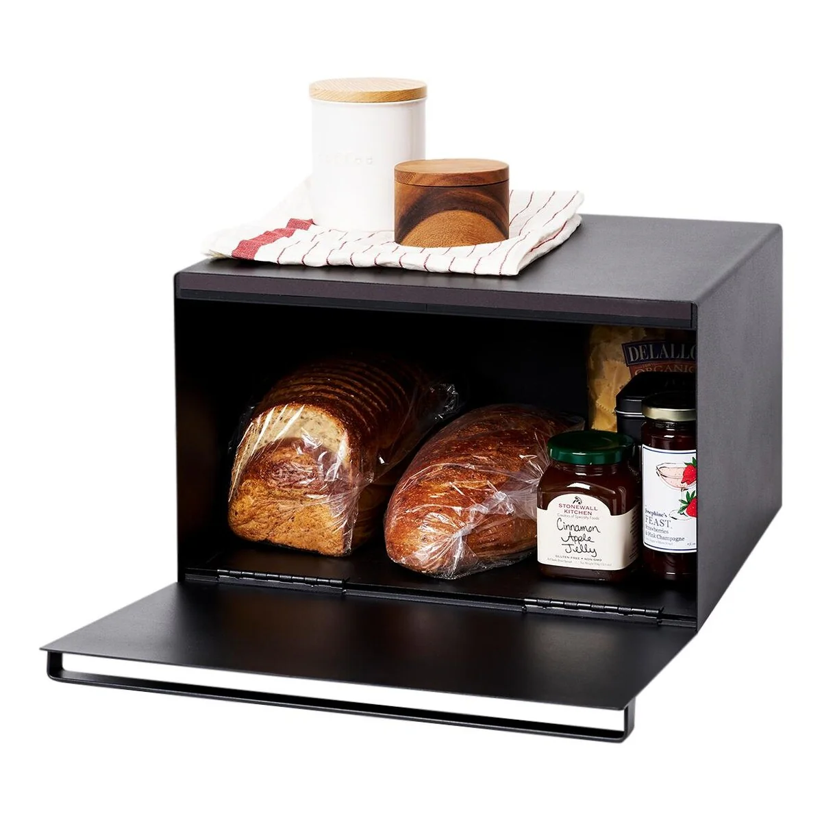 Yamazaki Home Bread Box - Two Styles, Steel, Horizontal, Holds 22.2 lbs - L 13.58 x W 15.75 x H 9.45 inches