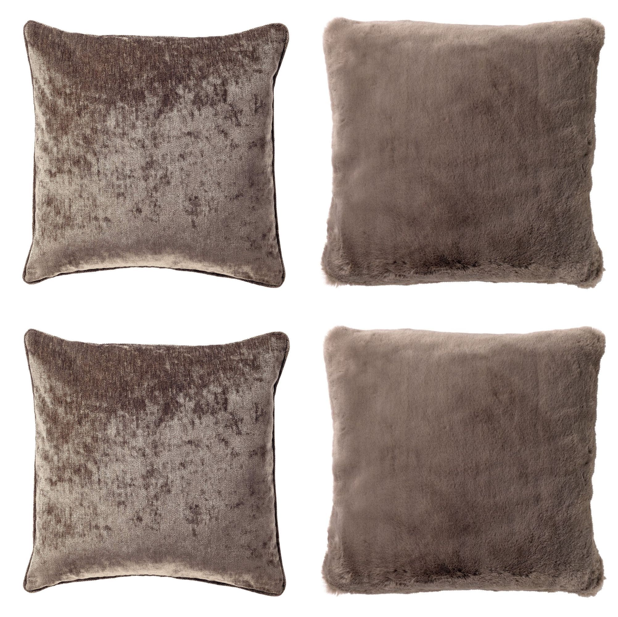 KUSSENSET - 4-delig - Soft Elegance - 45x45 cm - inclusief binnenkussens - taupe