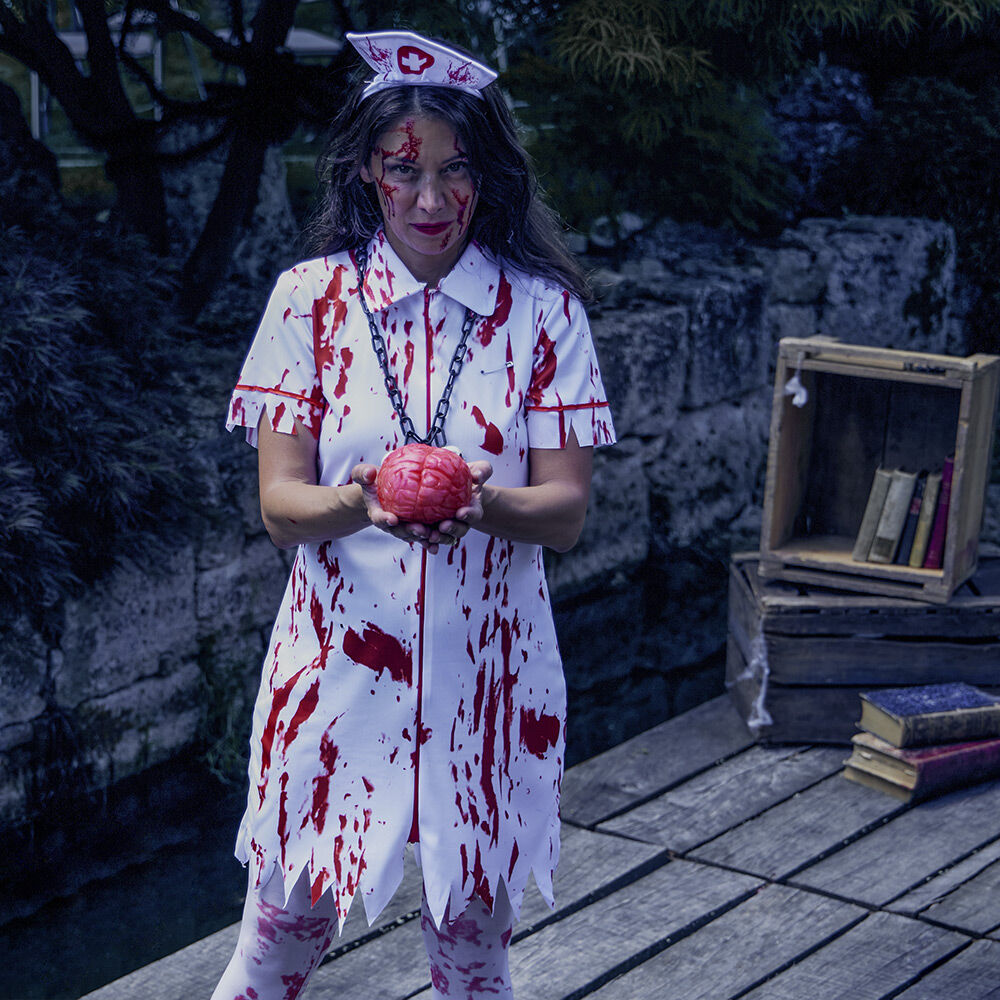 Déguisement adulte Halloween infirmière zombie sanglant Taille S