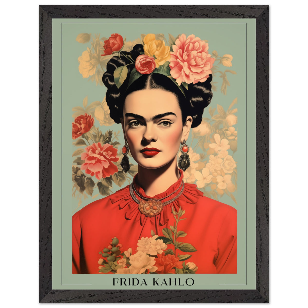 Artfulprints Poster met Lijst Frida Kahlo - Botanical portrait  - 30x40 cm - Meerkleurig