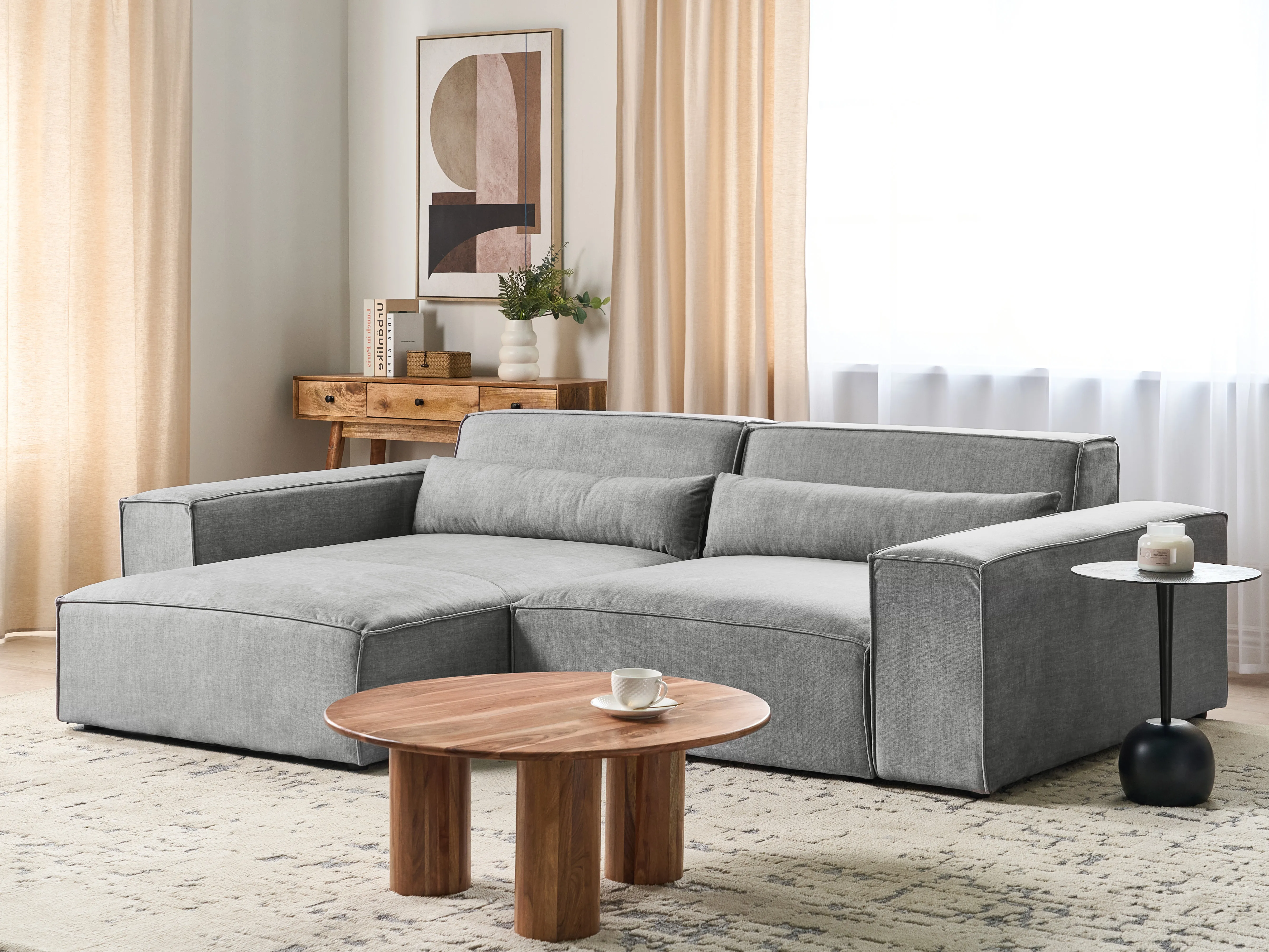 Modular Corner Sofa 3 Seater HELLNAR Fabric Grey Right Hand