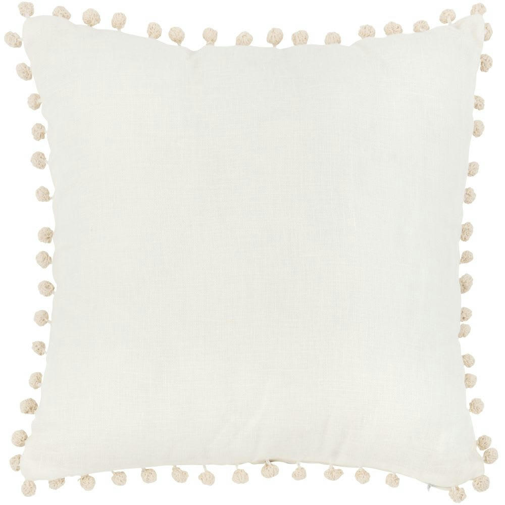 KASSITA - Housse de coussin en lin blanc à pompons 40x40