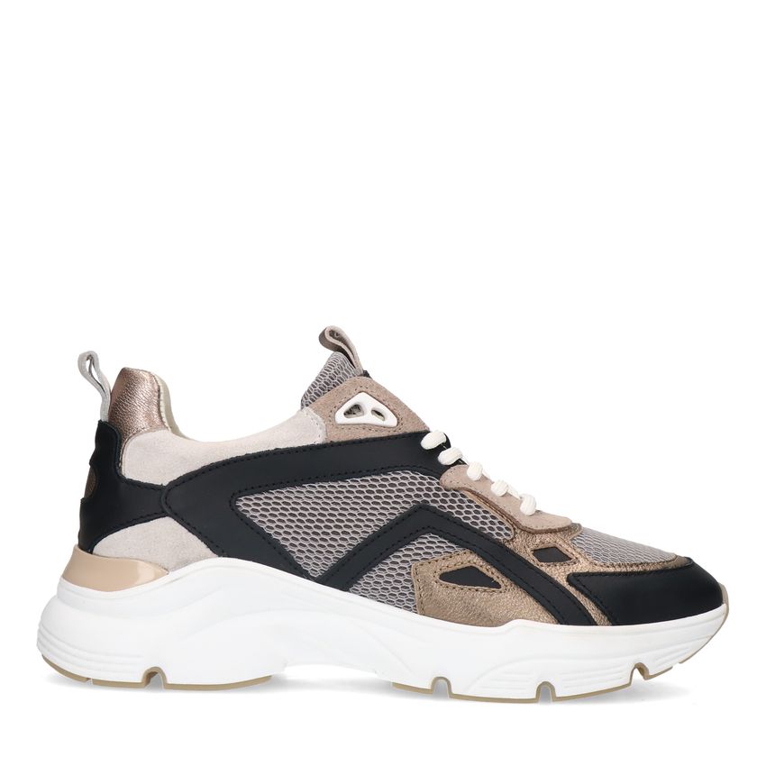 Manfield Zwarte leren sneakers met mesh details