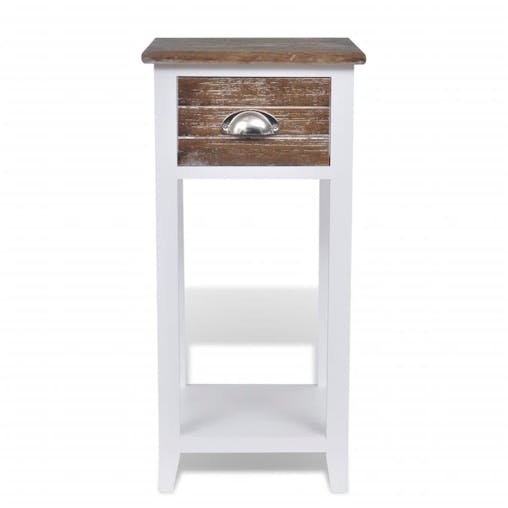 NNEVL Nightstand with 1 Drawer Brown and White