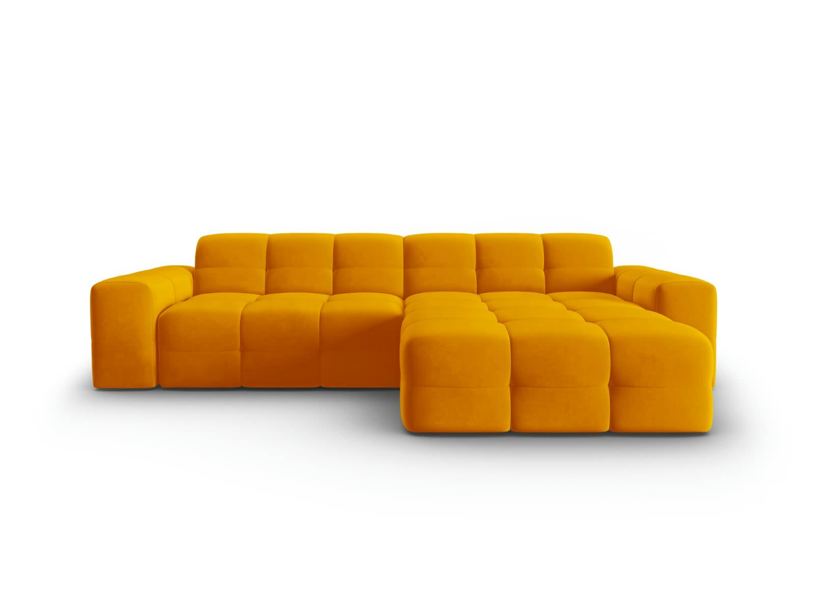 KENDAL - Canapé d'angle droit 4 places en tissu velours orange