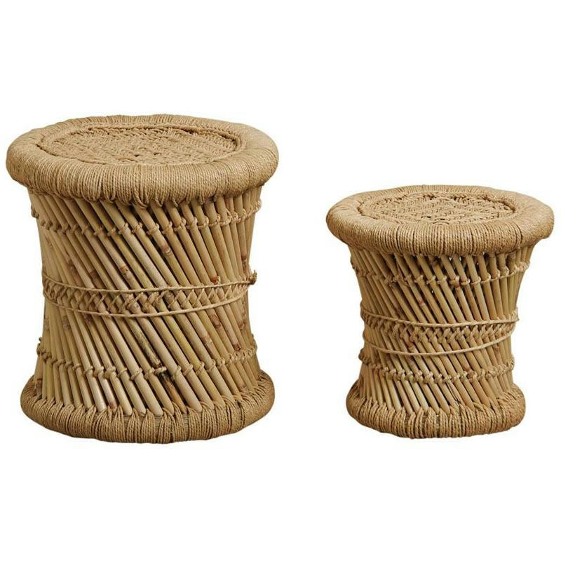 - Tabourets en roseau (lot de 2) motif naturel