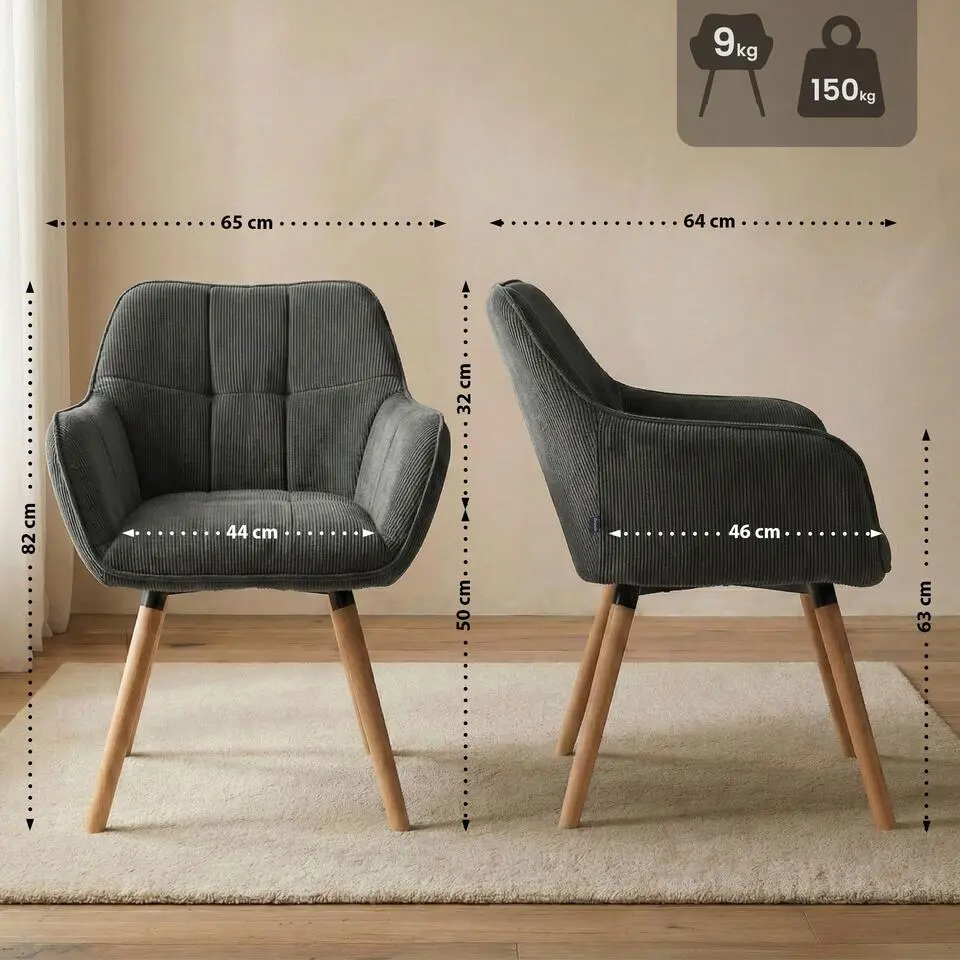 CLP Eetkamerstoel Vienna natura Frame - Ribstof - donkergrijs