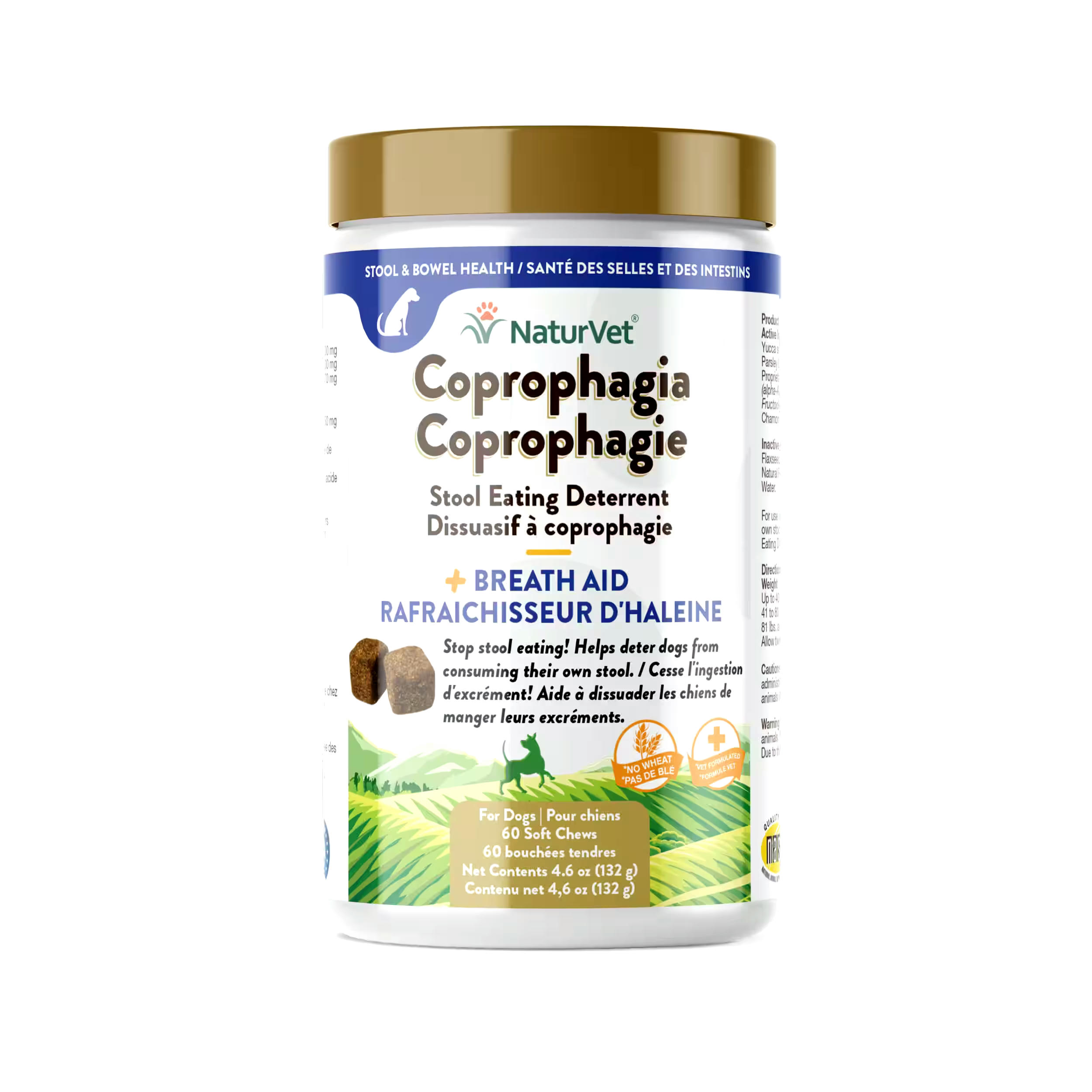 NaturVet Coprophagia Stool Eating Deterrent + Breath Aid Soft Chew Supplements/Tablets for Dogs, 60-pk