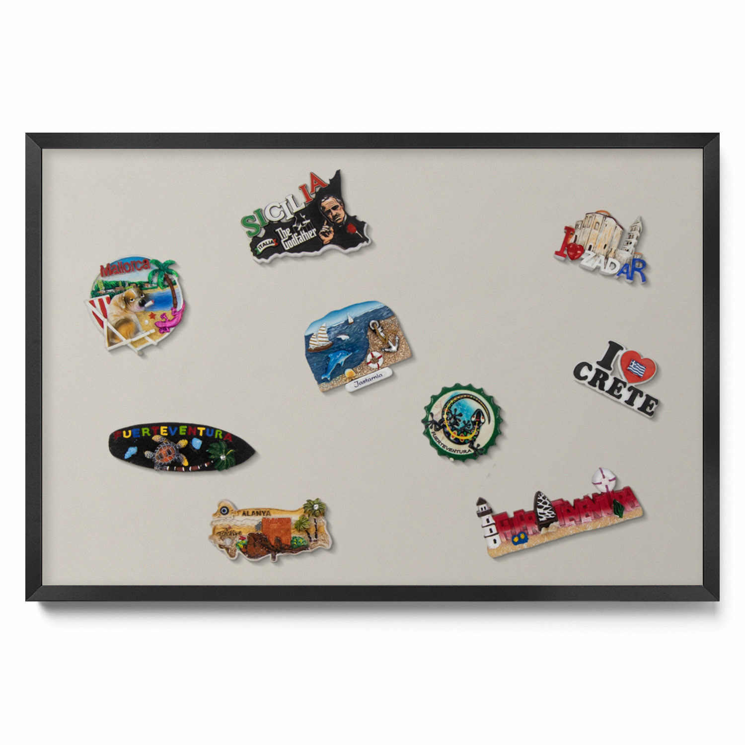 Tablica magnetyczna na magnesy, kremowy, czarna rama, 70x50, Tulup