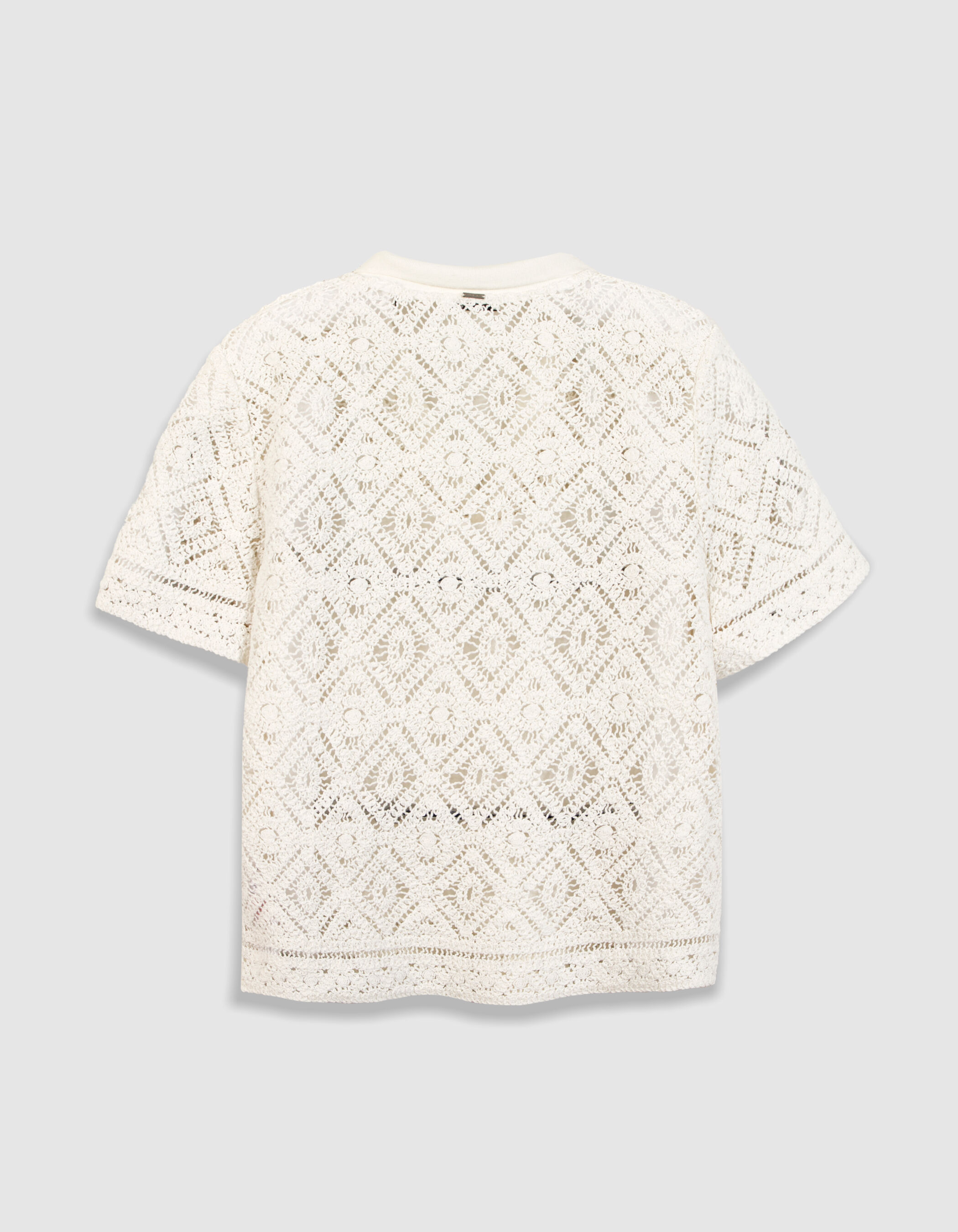 Top blanc tricot crochet col polo Femme
