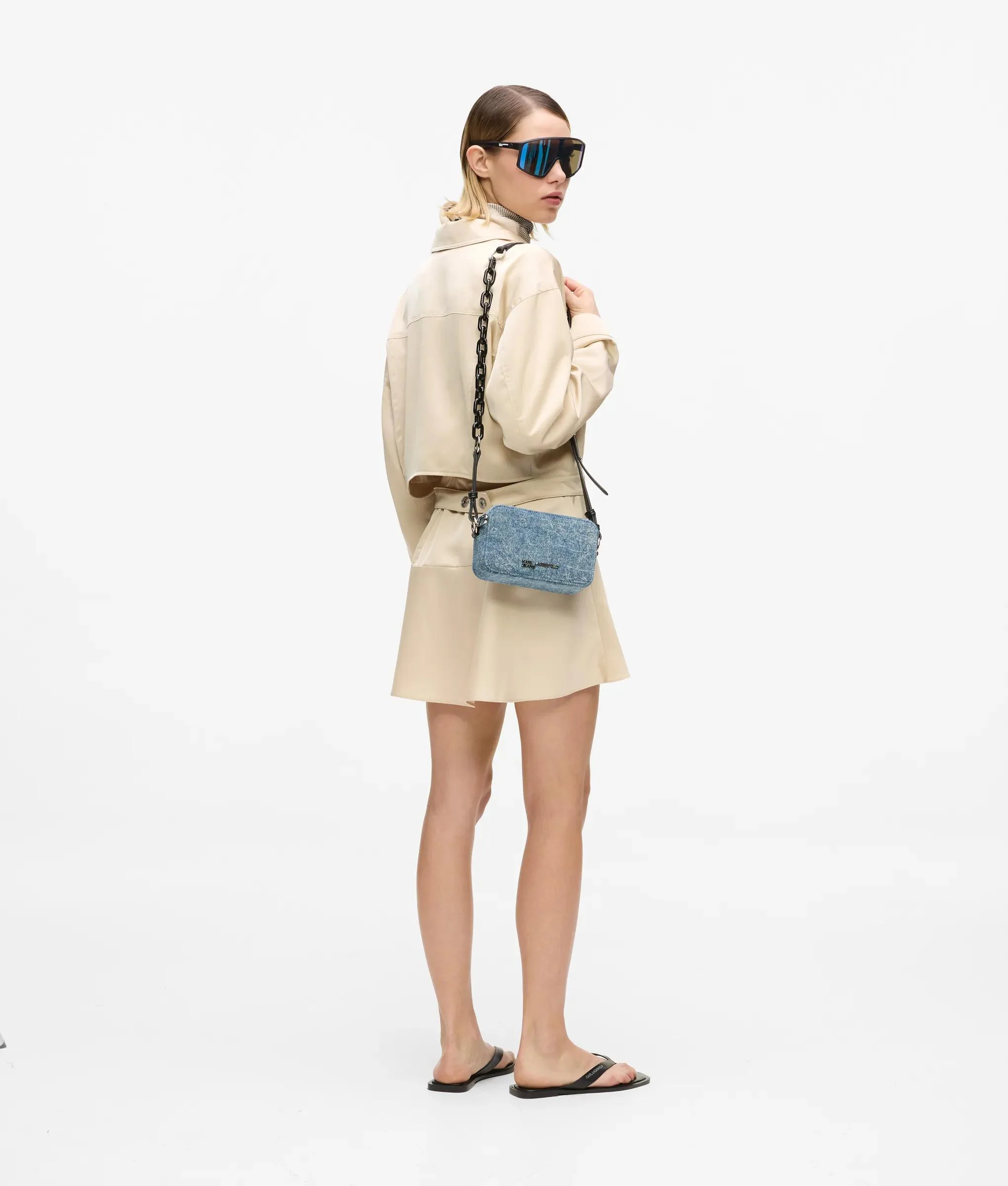Sac caméra en denim avec chaîne