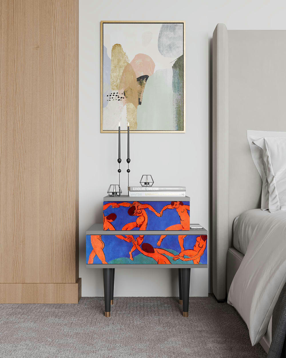 THE DANCE BY HENRI MATISSE - Table de chevet multicolore 2 tiroirs L 58 cm