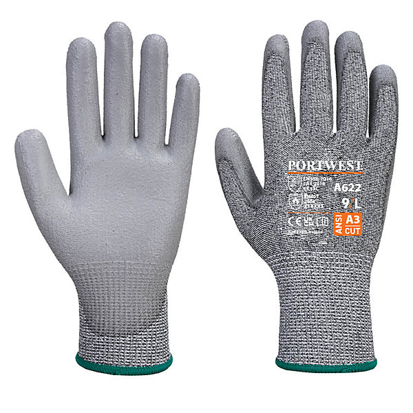 Gants anti-coupure paume PU niveau C Portwest A622 Gris 10