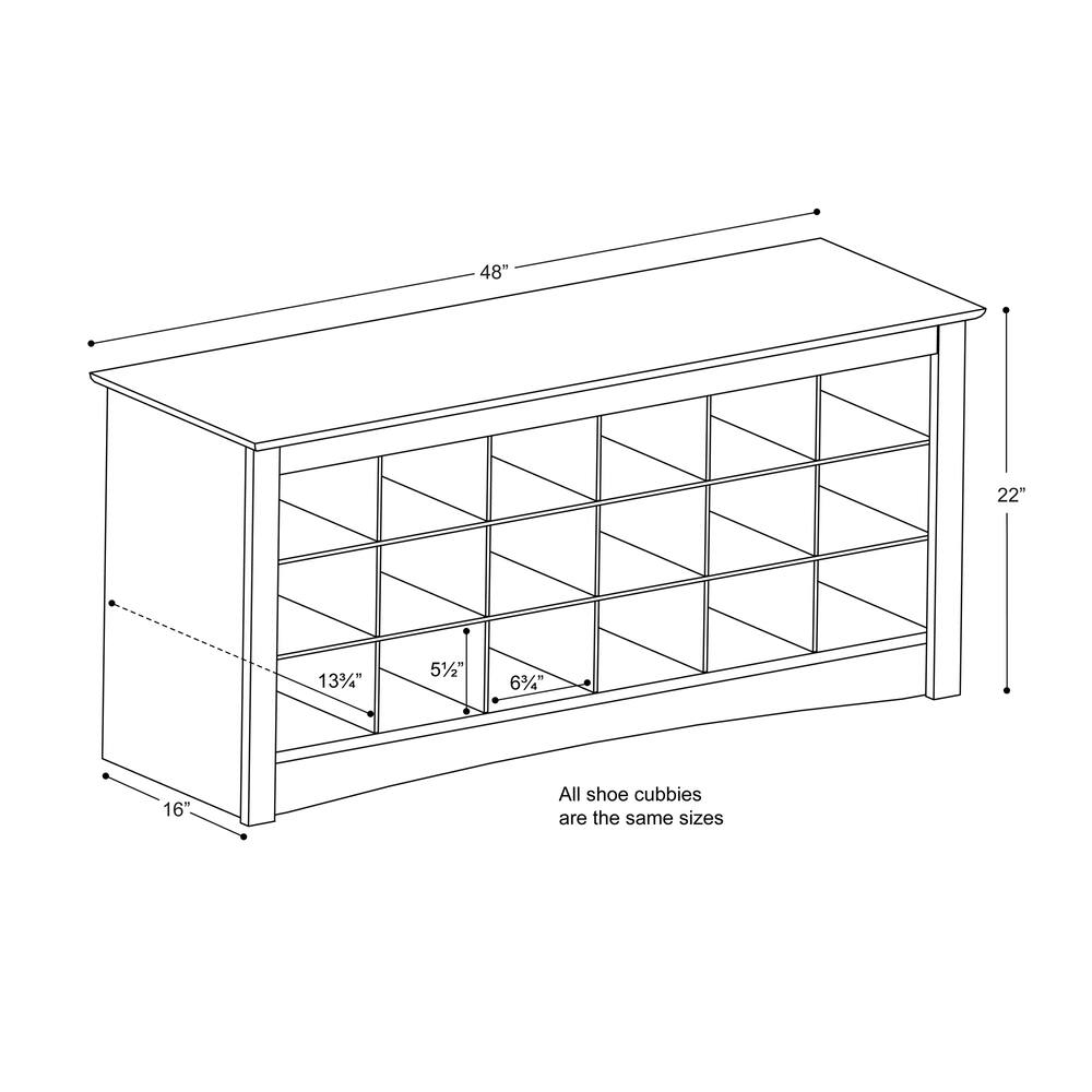 Prepac 18-Cubby Shoe Storage Bench  For Entryway/Hallway/Mudroom, Black