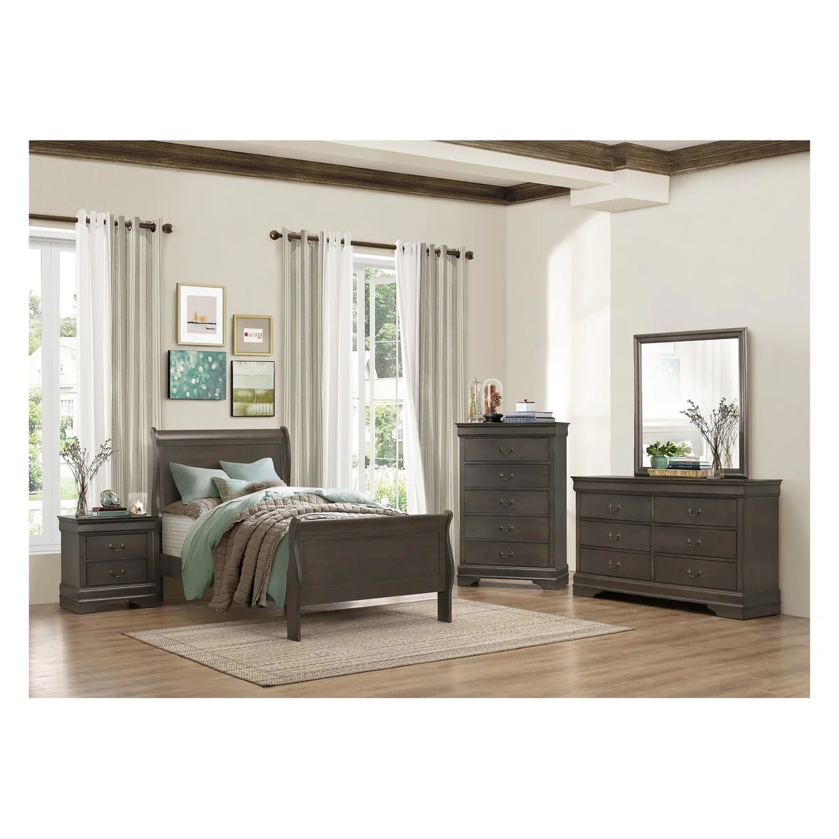 Monty 3 Piece Stained Gray Modern Traditional Sleigh Bedroom Set