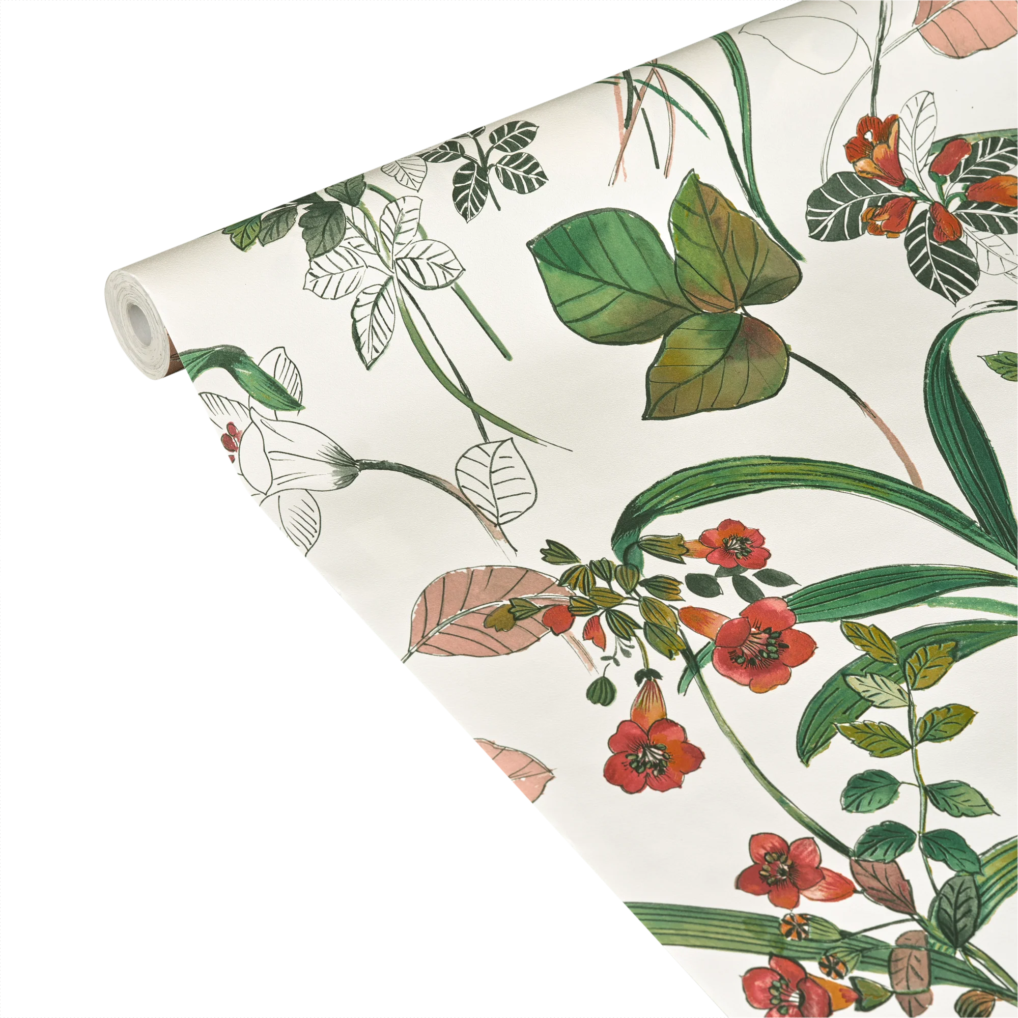 Papier peint intissé DAYANA vert feuille et rouge orangé