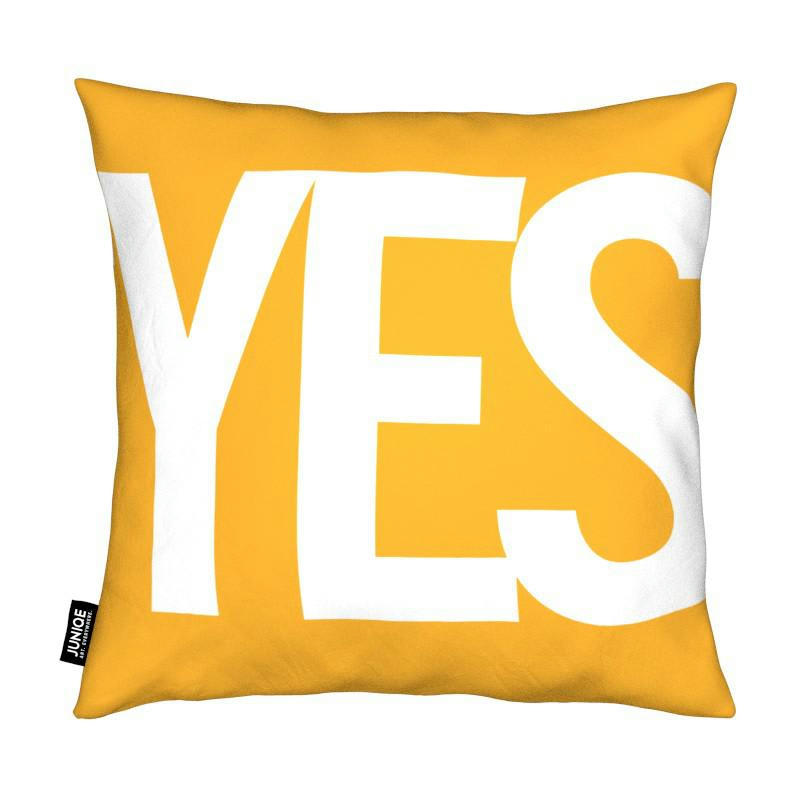 SÍ! - Coussin en microfibre en blanc & jaune 40x40