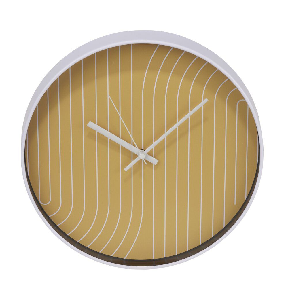 Horloge ronde fond rayure orange et blanche - Ø30x4cm
