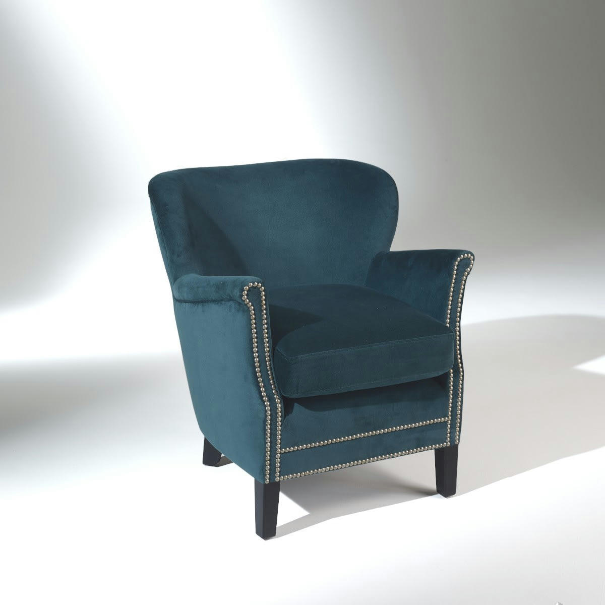MAX - Fauteuil club en velours clouté bleu paon