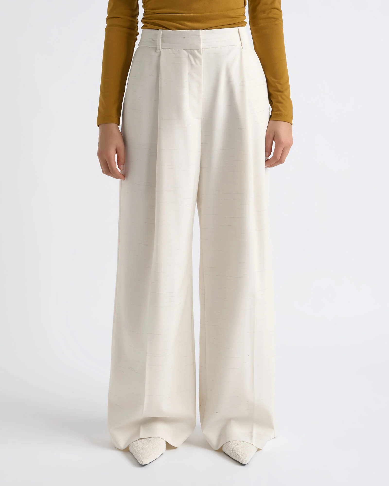 Flecked High Waist Pleat Pant