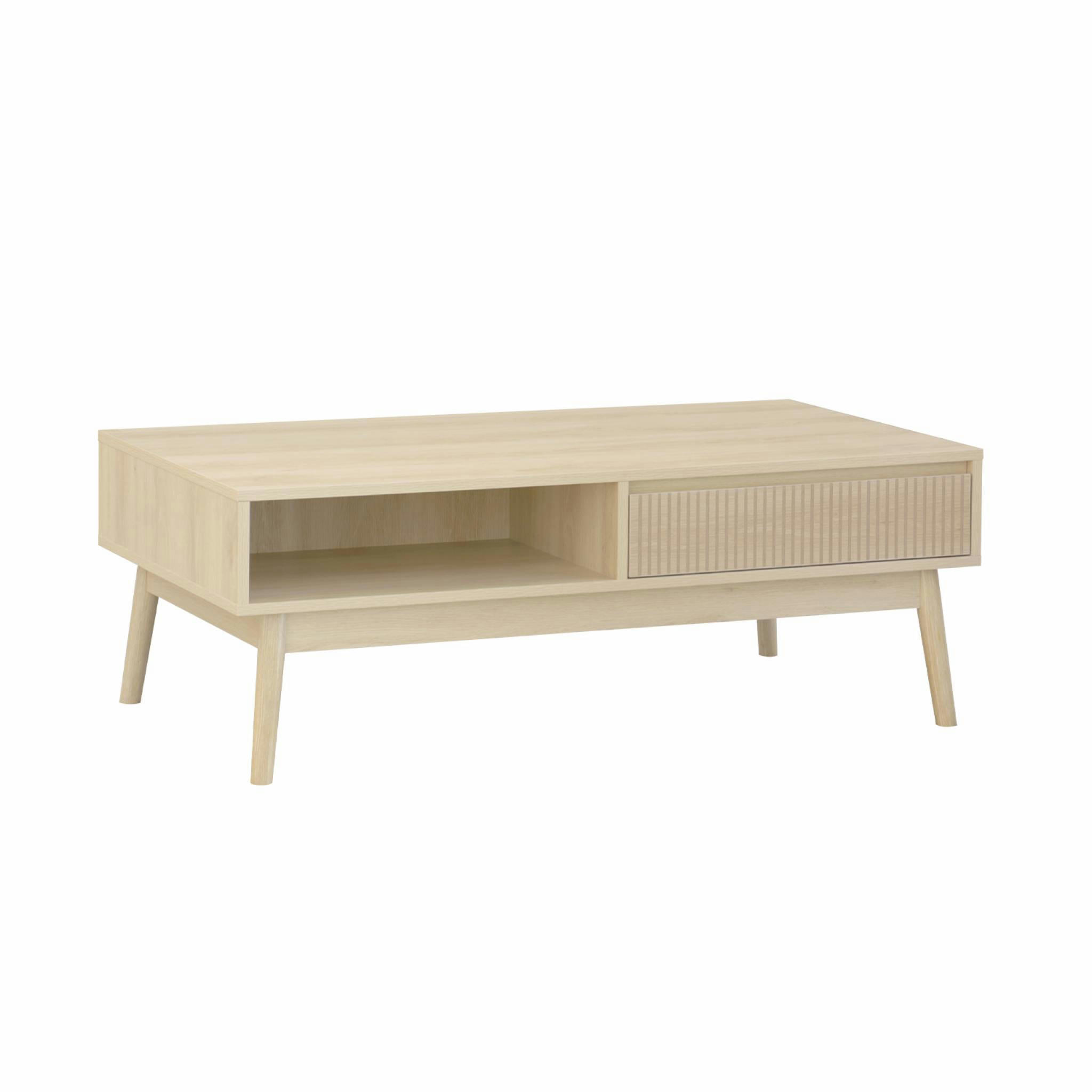 LINEAR - Table basse scandinave, 2 niches, 1 tiroir