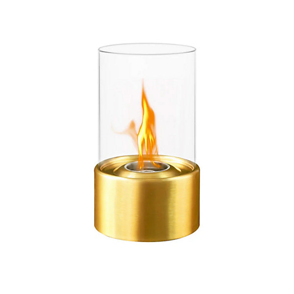 Marsiglia - Cheminée au bioéthanol de table pour l'intérieur et l'extérieur D16 x H27 cm, couleur d'or
