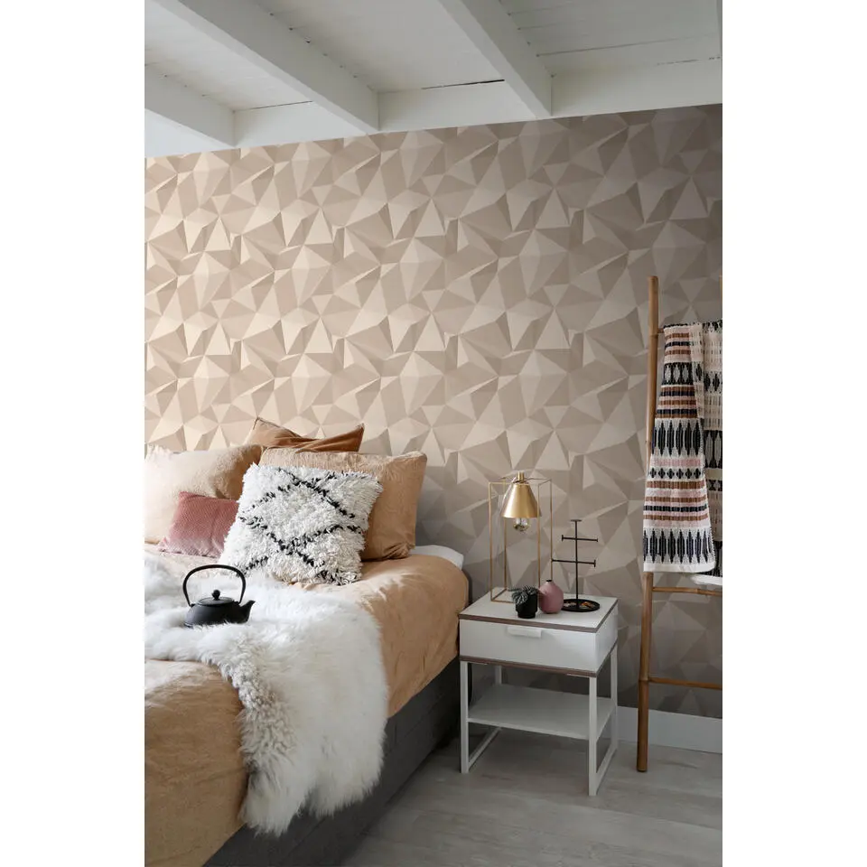 Sanders & Sanders behang grafisch 3D motief beige - 50 x 900 cm