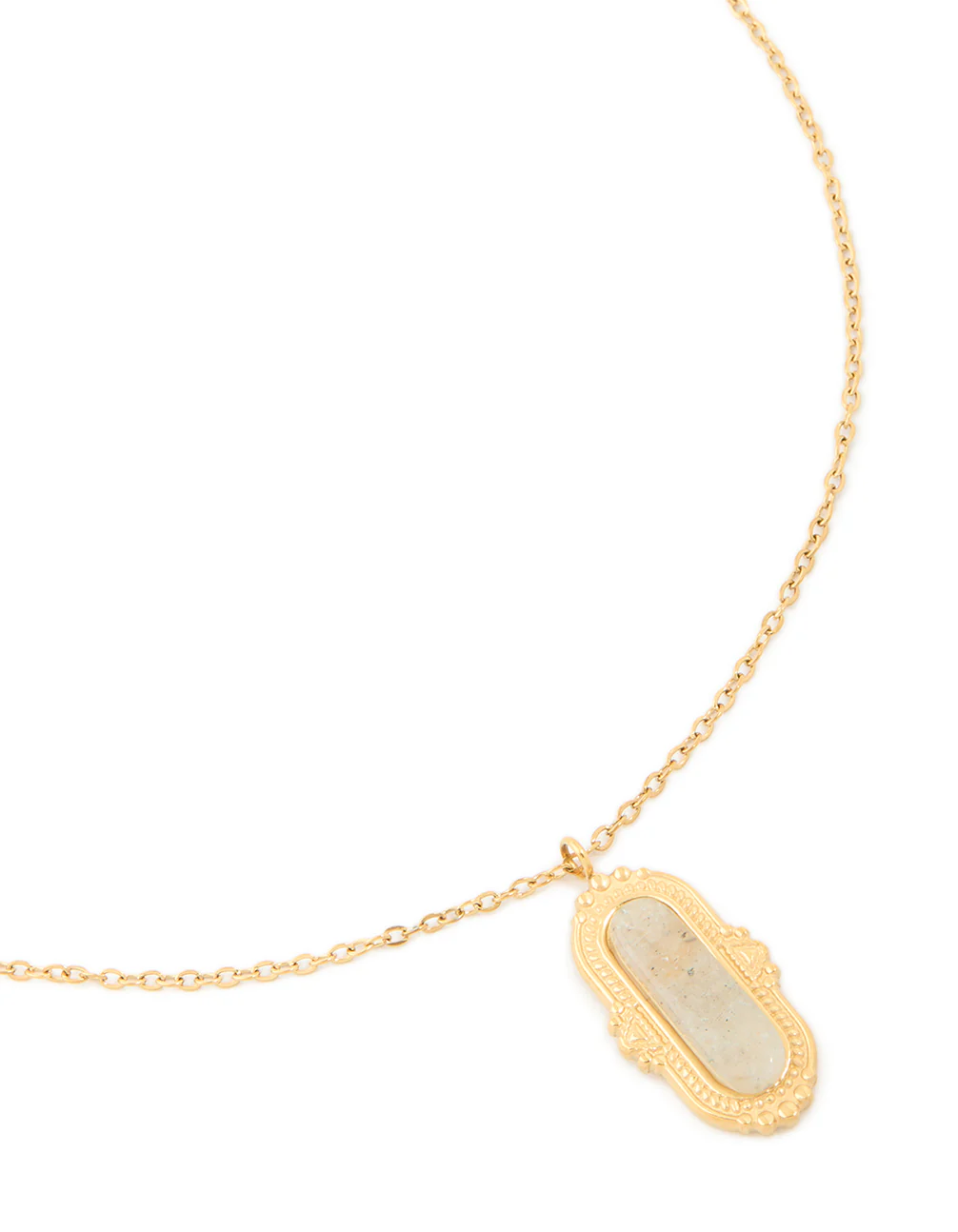 Waterproof Gold Plated Stainless Steel Semi Precious Stone Rectangle Boho Necklace