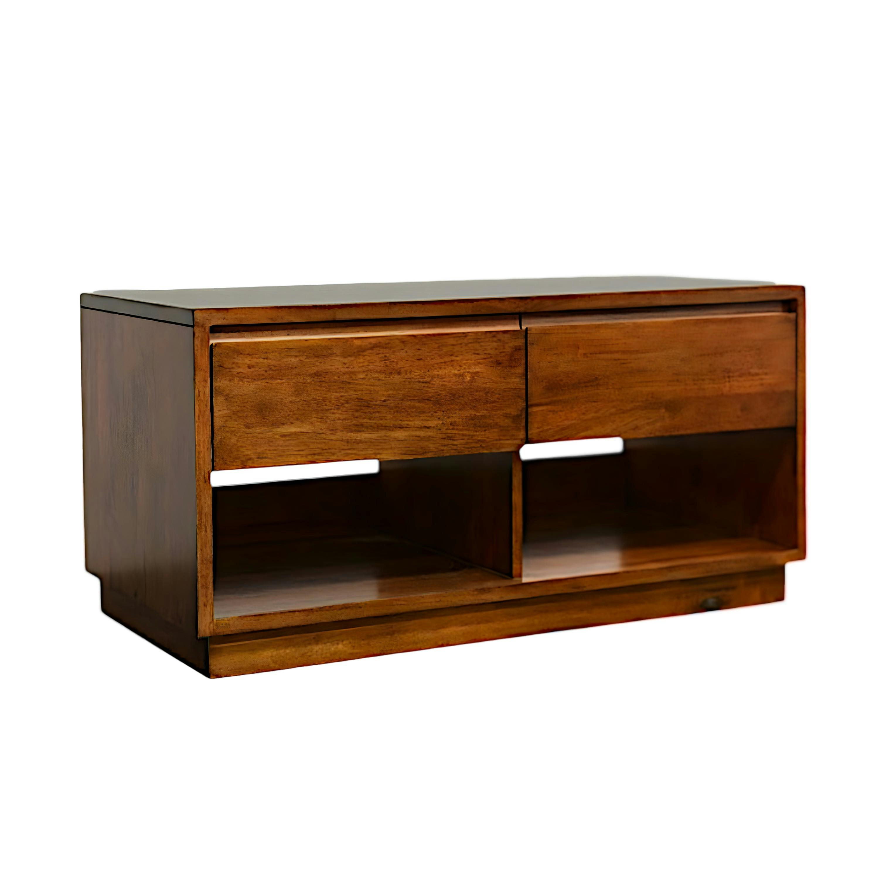 Meuble TV Hévéa 2 tiroirs, 2 niches basses 90x45x45cm BALTIC